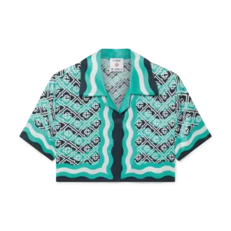 Cămașă scurtă din mătase cu imprimeu Monogram Wave