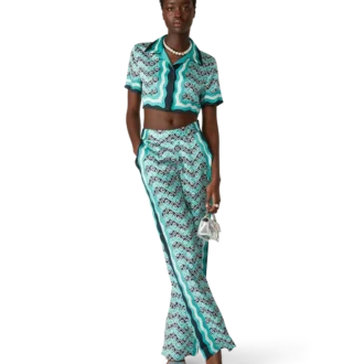 Cămașă scurtă din mătase cu imprimeu Monogram Wave