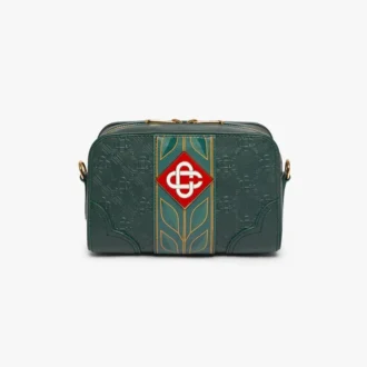 Geantă crossbody verde cu monogramă