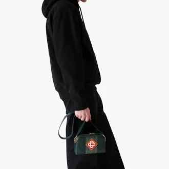 Geantă crossbody verde cu monogramă