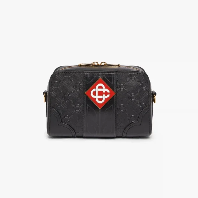 Geantă de umăr cu monogramă neagră Geantă de umăr cu monogramă neagră
