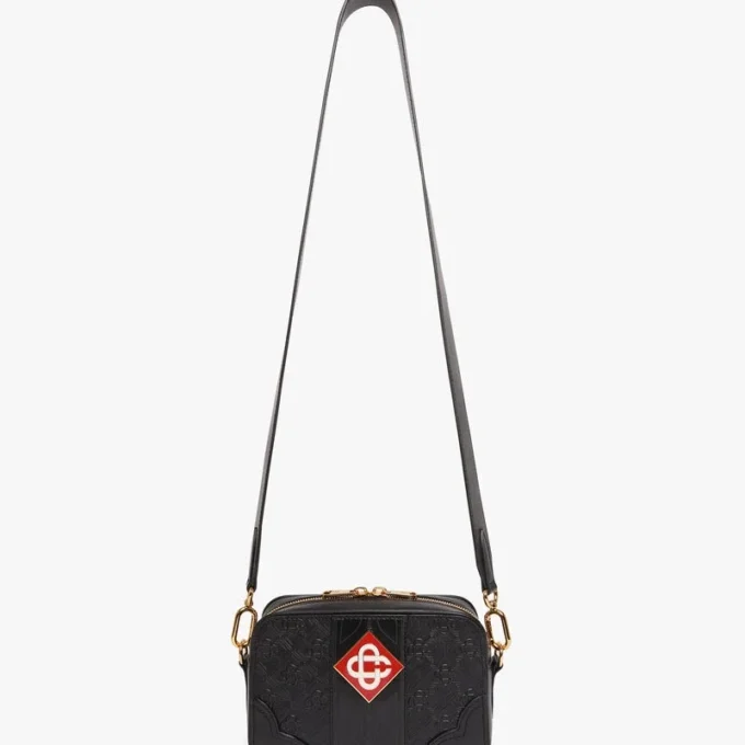 Geantă de umăr cu monogramă neagră Geantă de umăr cu monogramă neagră
