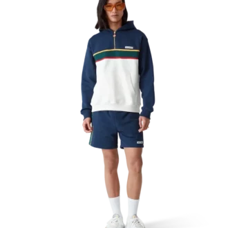 Hanorac cu glugă și fermoar pe un sfert, cu blocuri de culoare Hanorac cu glugă și fermoar pe un sfert, cu blocuri de culoare