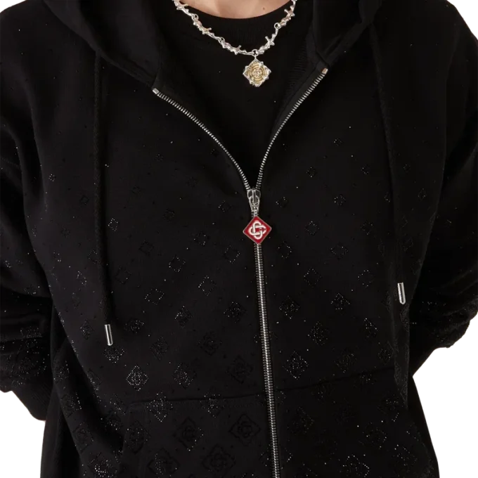 Hanorac cu mâneci lungi și monogramă din cristale Hanorac cu mâneci lungi și monogramă din cristale