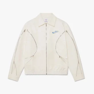 Jachetă albă din bumbac drill cu fermoar