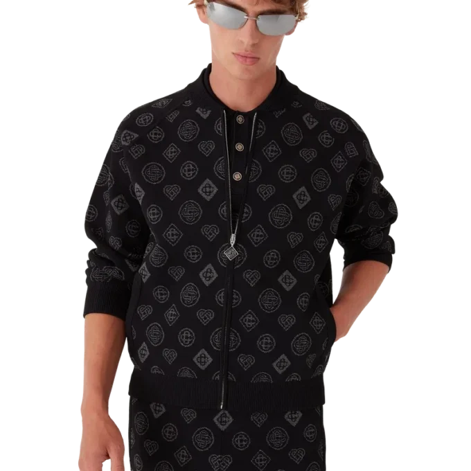 Jachetă bomber cu monogramă jacquard