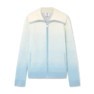 Jachetă pufoasă cu fermoar din mohair cu degrade