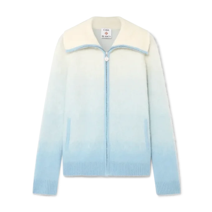 Jachetă pufoasă cu fermoar din mohair cu degrade Jachetă pufoasă cu fermoar din mohair cu degrade