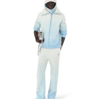 Jachetă pufoasă cu fermoar din mohair cu degrade