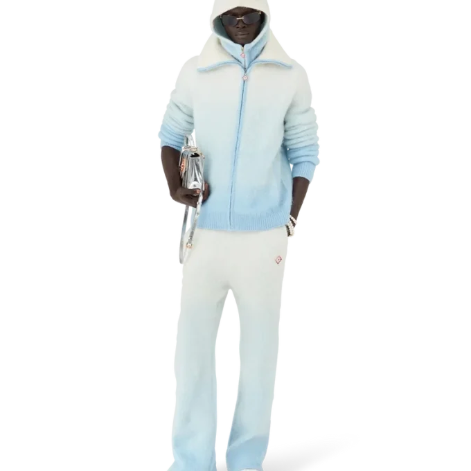 Jachetă pufoasă cu fermoar din mohair cu degrade Jachetă pufoasă cu fermoar din mohair cu degrade