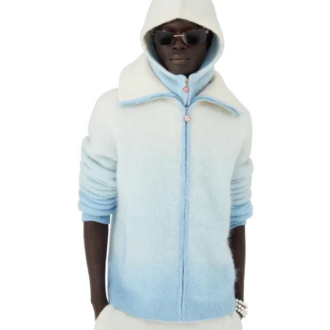 Jachetă pufoasă cu fermoar din mohair cu degrade Jachetă pufoasă cu fermoar din mohair cu degrade