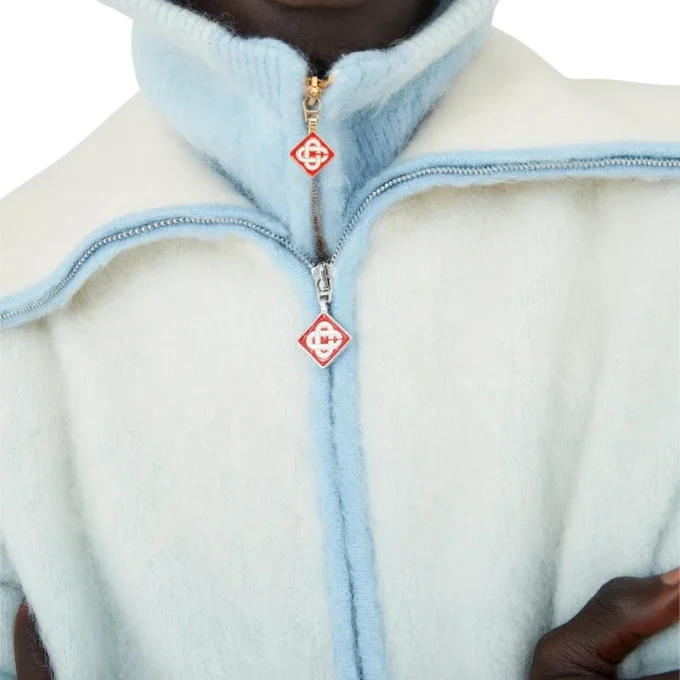 Jachetă pufoasă cu fermoar din mohair cu degrade Jachetă pufoasă cu fermoar din mohair cu degrade