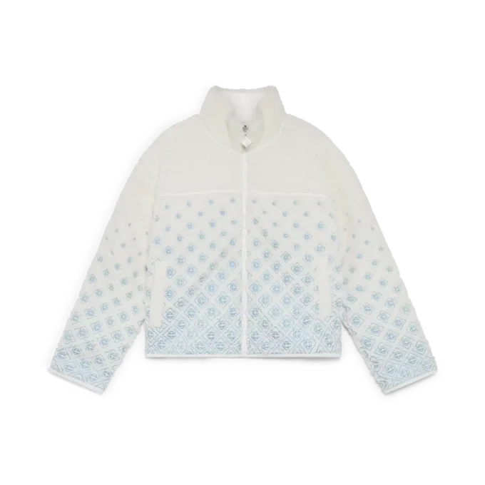 Jachetă scurtă din fleece cu monogramă brodată în degrade Jachetă scurtă din fleece cu monogramă brodată în degrade