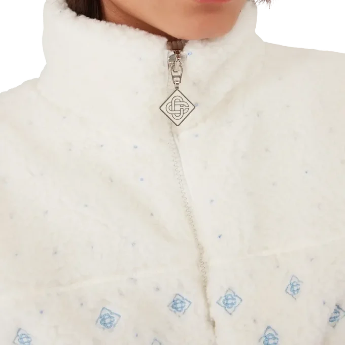 Jachetă scurtă din fleece cu monogramă brodată în degrade Jachetă scurtă din fleece cu monogramă brodată în degrade