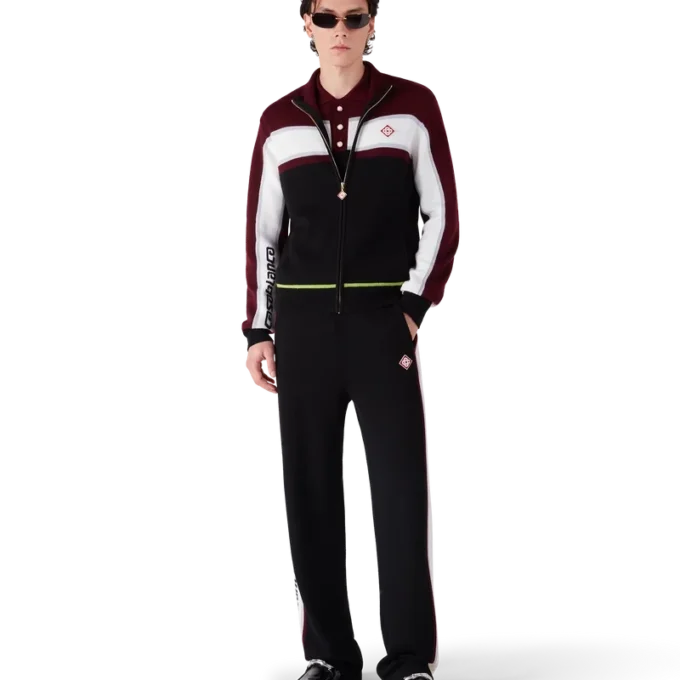 Jachetă sport din tricot merino cu dungi