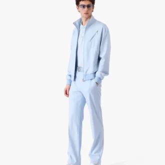 Pantaloni albastri din jacquard cu monogramă