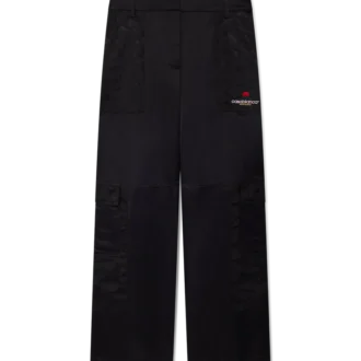 Pantaloni cargo din nailon și satin cu imprimeu camuflaj montan