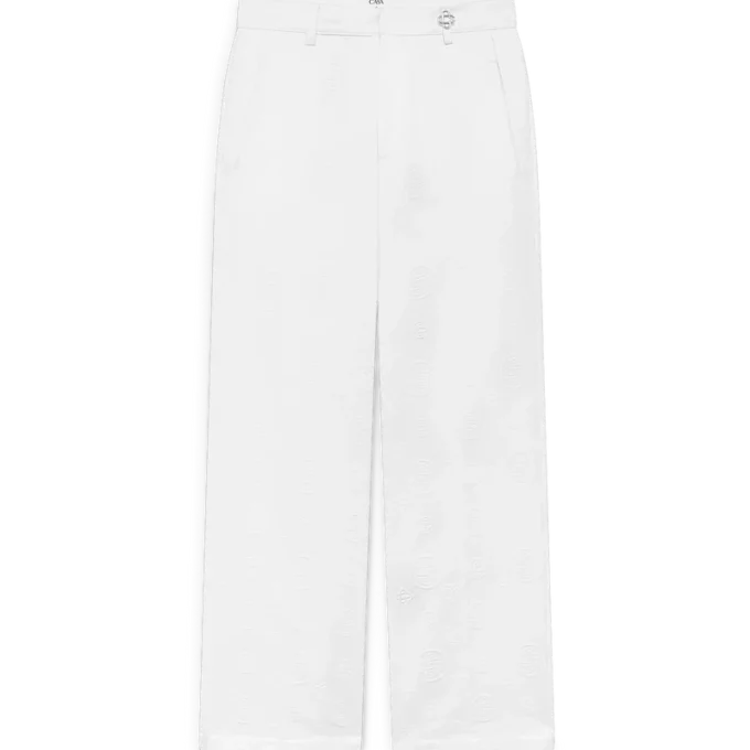 Pantaloni chino albi cu monogramă