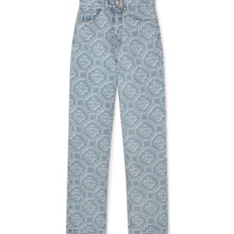 Pantaloni clasici din denim decolorat cu monogramă
