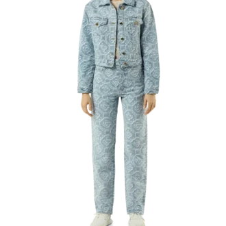 Pantaloni clasici din denim decolorat cu monogramă