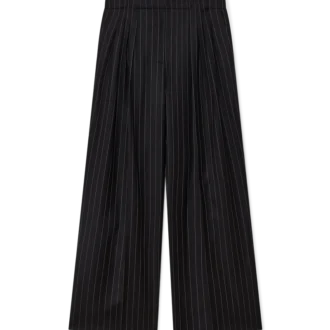 Pantaloni croiți din lână cu dungi fine și trei pliuri