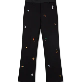 Pantaloni croiți din lână cu motiv brodat