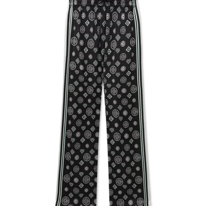 Pantaloni de pijama din satin de mătase cu monogramă