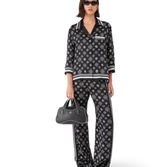 Pantaloni de pijama din satin de mătase cu monogramă