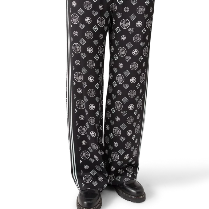 Pantaloni de pijama din satin de mătase cu monogramă