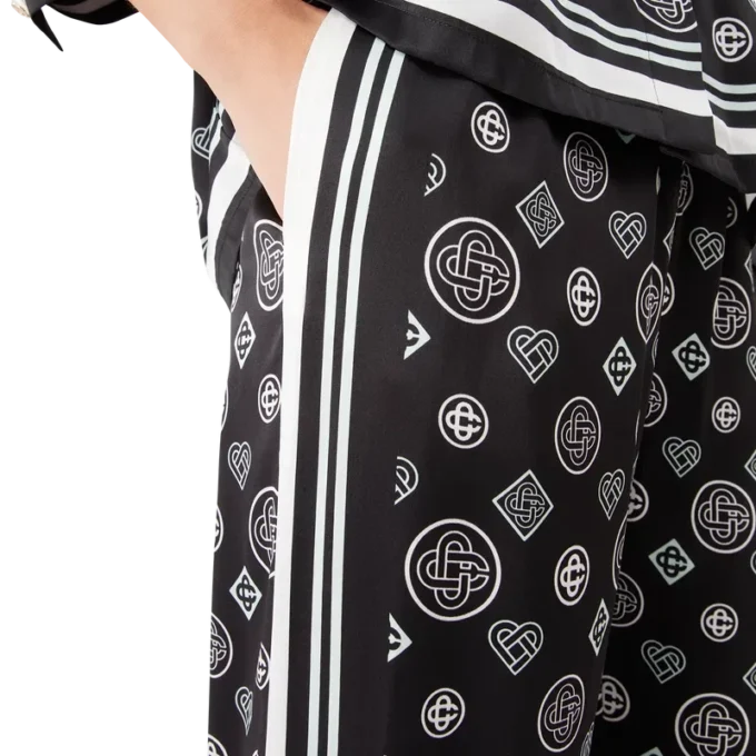 Pantaloni de pijama din satin de mătase cu monogramă