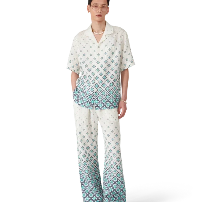 Pantaloni din in cu imprimeu Monogram Gradient