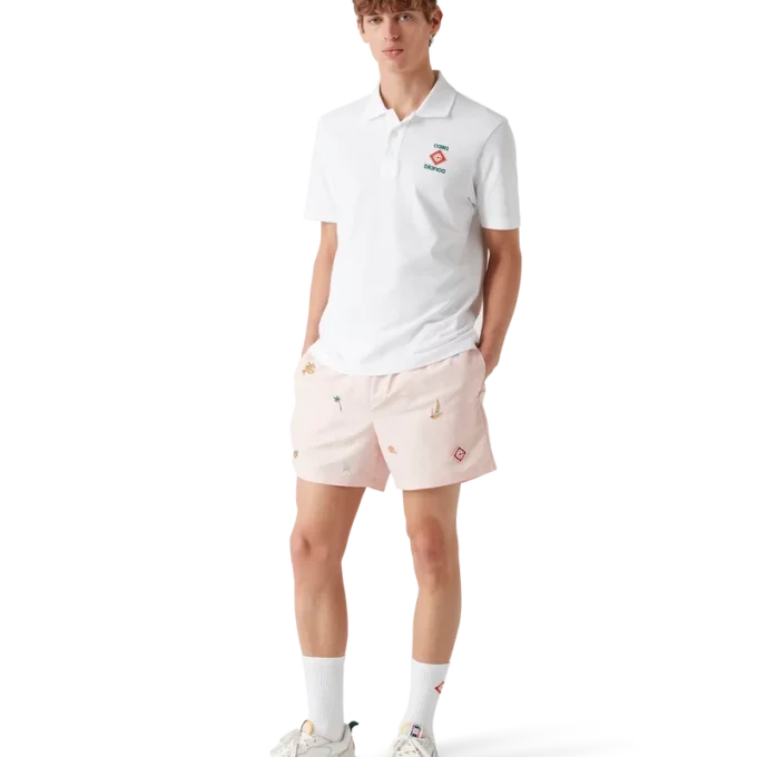 Pantaloni scurți de baie cu motiv brodat Pantaloni scurți de baie cu motiv brodat