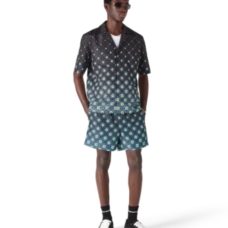 Pantaloni scurți de baie negri cu imprimeu Monogram degradat