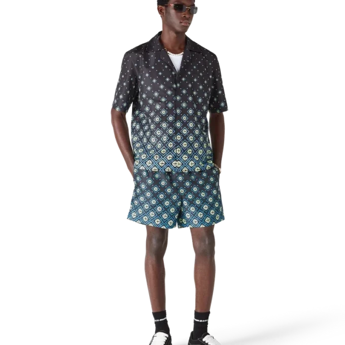 Pantaloni scurți de baie negri cu imprimeu Monogram degradat Pantaloni scurți de baie negri cu imprimeu Monogram degradat