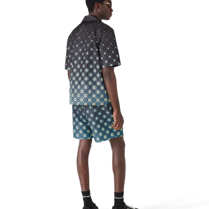 Pantaloni scurți de baie negri cu imprimeu Monogram degradat Pantaloni scurți de baie negri cu imprimeu Monogram degradat