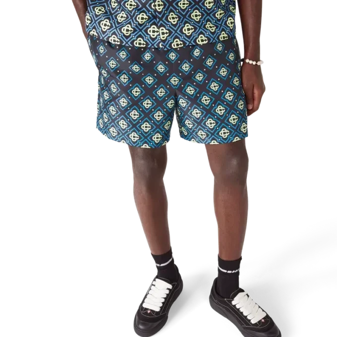 Pantaloni scurți de baie negri cu imprimeu Monogram degradat Pantaloni scurți de baie negri cu imprimeu Monogram degradat
