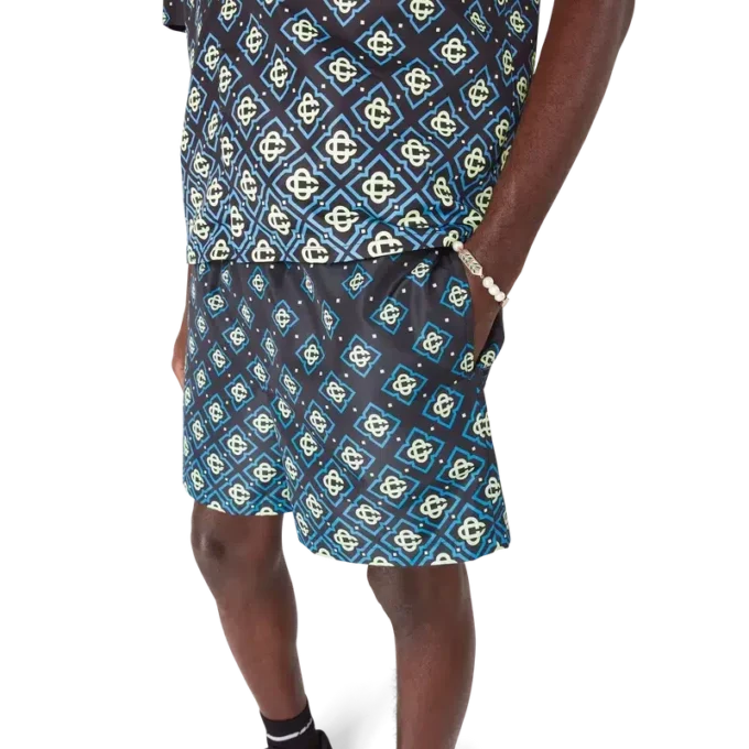 Pantaloni scurți de baie negri cu imprimeu Monogram degradat Pantaloni scurți de baie negri cu imprimeu Monogram degradat