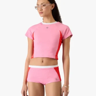Pantaloni scurți de bikini roz cu monogramă