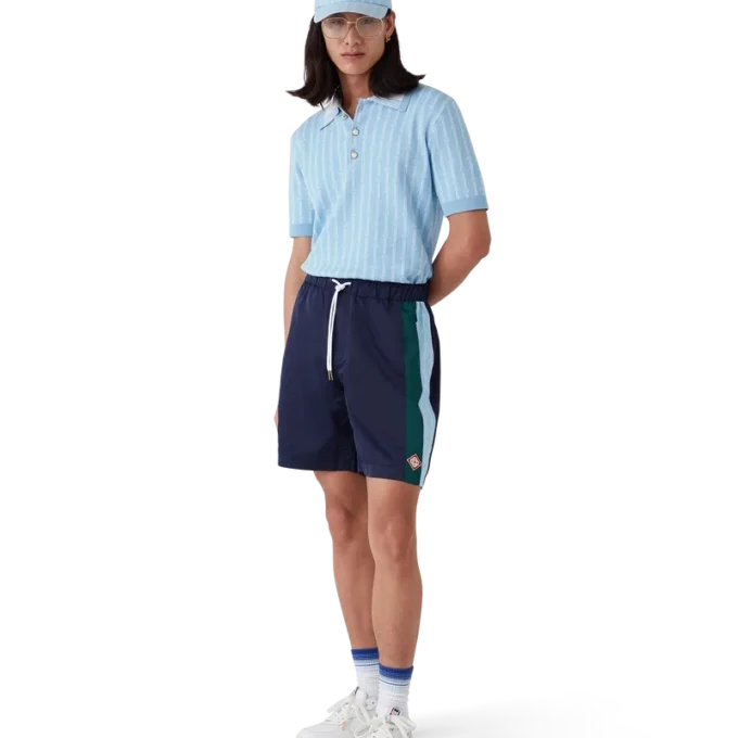 Pantaloni scurți de trening cu dungi subțiri și frunze de laur