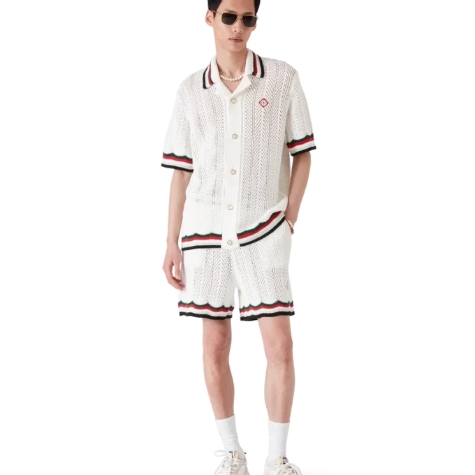 Pantaloni scurți din bumbac croșetat cu model Chevron