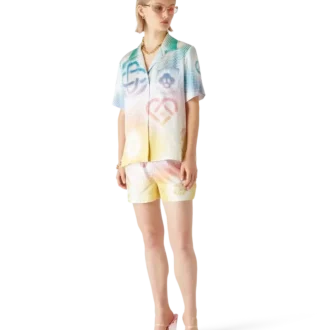 Pantaloni scurți din mătase cu logo Halftone