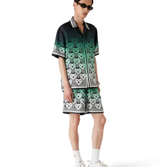 Pantaloni scurți din mătase cu monogramă în degrade Pantaloni scurți din mătase cu monogramă în degrade