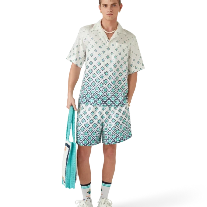 Pantaloni scurți din mătase cu monogramă în degrade