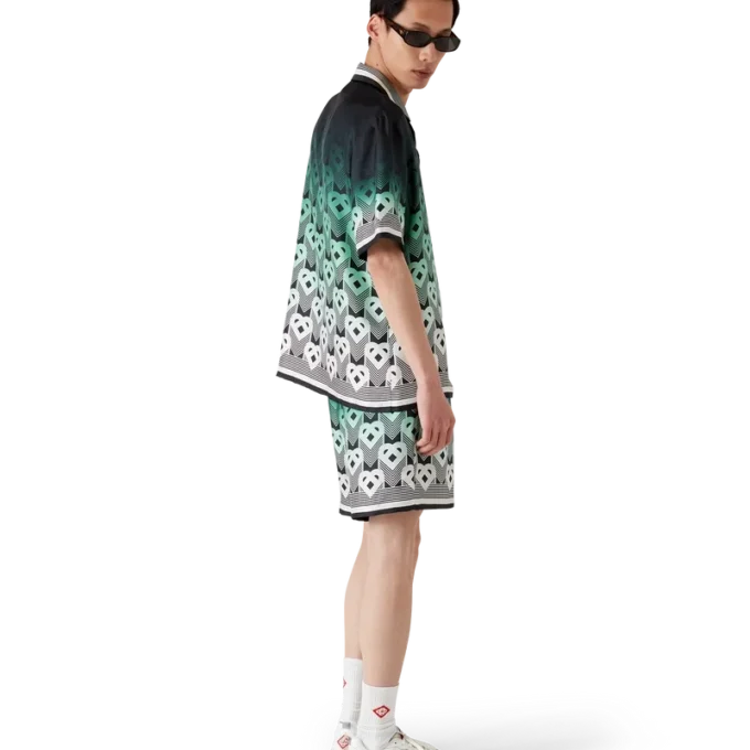 Pantaloni scurți din mătase cu monogramă în degrade Pantaloni scurți din mătase cu monogramă în degrade