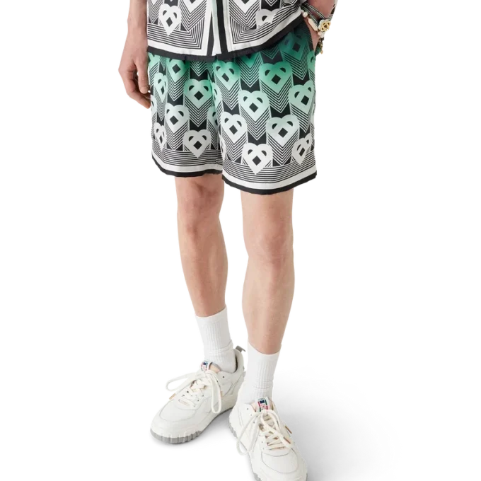 Pantaloni scurți din mătase cu monogramă în degrade Pantaloni scurți din mătase cu monogramă în degrade