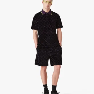 Pantaloni scurți din velur cu monogramă violetă