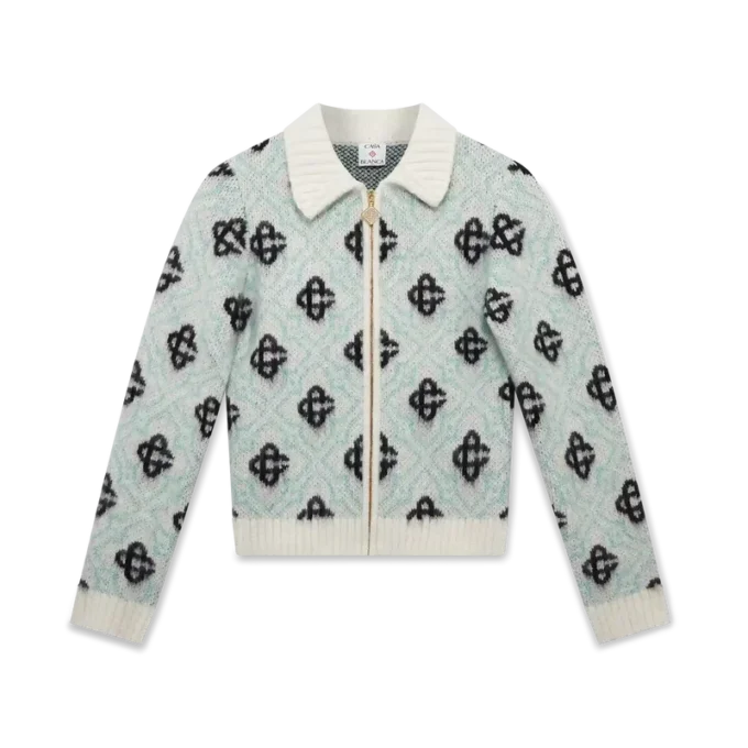 Pulover cu fermoar din mohair cu monogramă