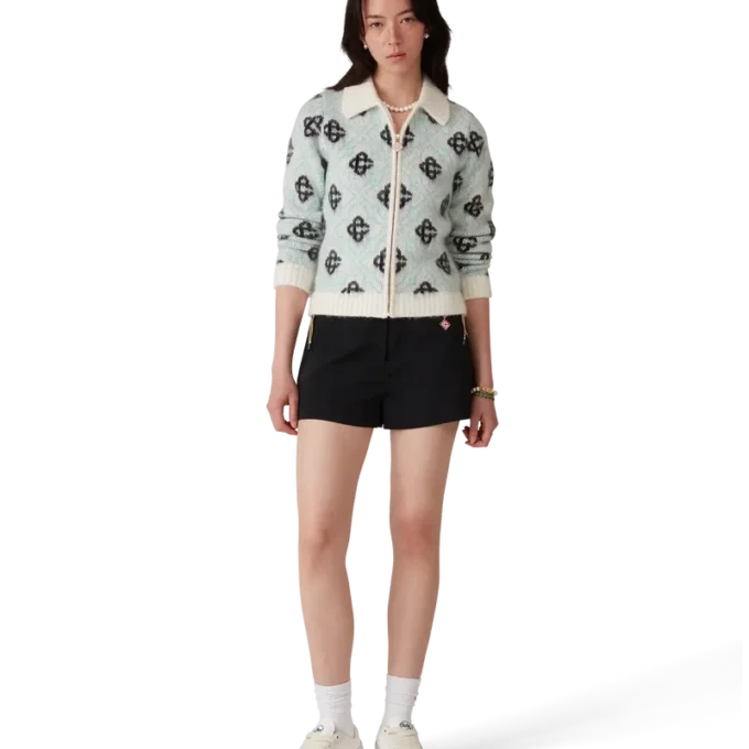 Pulover cu fermoar din mohair cu monogramă