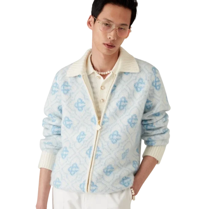 Pulover cu fermoar din mohair cu monogramă