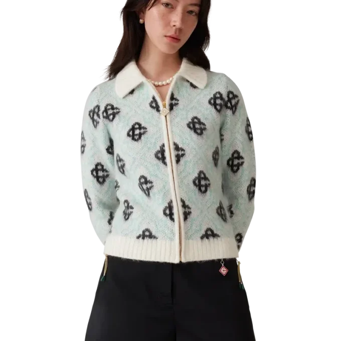 Pulover cu fermoar din mohair cu monogramă